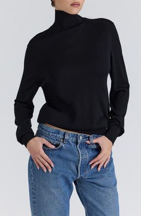 House of CB Angel Silk & Wool Blend Turtleneck Sweater in Black at Nordstrom, Size X-Small