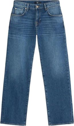 7 For All Mankind Blauwe Straight Jeans Knoopsluiting Design - Dames - Regular Fit Jeans - Blauw - W25 - Jeans