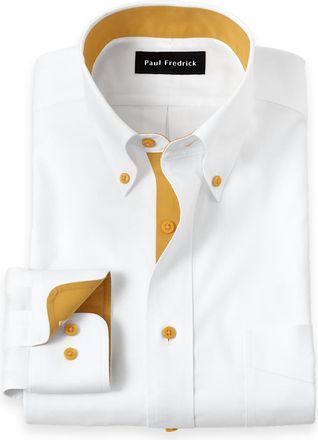 Paul Fredrick Tailored Fit Comfort Stretch Non-iron Solid Dress Shirt With Contrast Trim