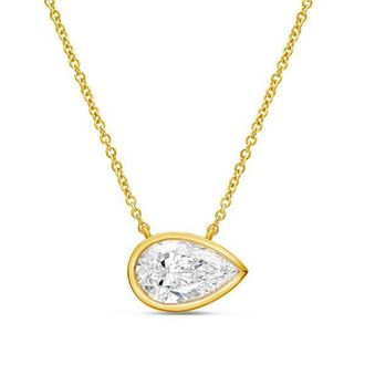 Diana M. Jewels 14kt yellow gold lab grown east west pear shape bezel pendant weighing 1.00 ct