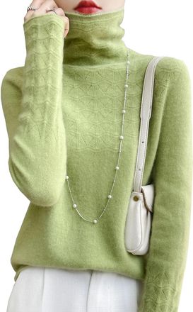 Generic Womens Cashmere Jumper Merino Wool Pullover Winter High Neck Solid Long Sleeve Seamless Hollow Out Knitted Sweater Fruit EN8 M