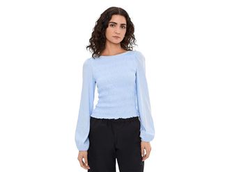Madewell Smocked Boatneck Top Womens Clothing Sky Blue : XL (Womens 14-16), Cotton