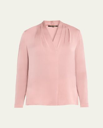 Kobi Halperin Nellie Pleated V-Neck Long-Sleeve Blouse