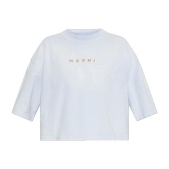 Marni T-Shirts, female, Blue, Size: 2XS T-shirt with printed logo