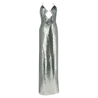 Galvan London Kite Sequined Cutout Maxi Dress in Silver Polyester
