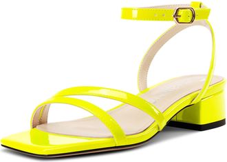 Castamere Womens Low Chunky Block Heel Square Toe Ankle Strap Sandals Dress Wedding Party Shoes 3.5 CM Heels Yellow 3.5 UK