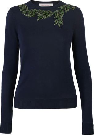 Carolina Herrera Trui met geborduurde olijftakken en lange mouwen - Blauw
