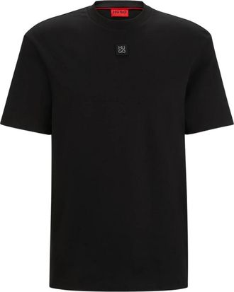 HUGO BOSS Zwart T-shirt met metalen logo - Heren - T-shirts - Zwart - S - Katoen - Tops