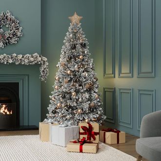 Charles Bentley Luxury 7ft Pre-Lit Faux Hinged Snowy Christmas Tree in White