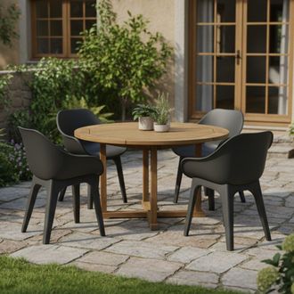 Dmora Silla De Exterior Beachfield, 4 Sillas, Reposabrazos Made In Italy, Soporta 120 Kg, Negro Antracita