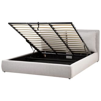 Beliani Cama Con Almacenaje De Tela Gris Claro 180 X 200 Cm Bajonna