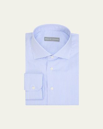 Bergdorf Goodman Mens Cotton Micro-Check Point Collar Dress Shirt