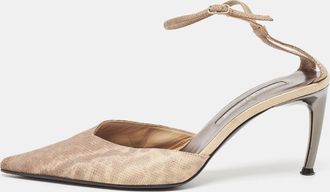 Sergio Rossi Two Tone Textured Leather Ankle Strap Pumps