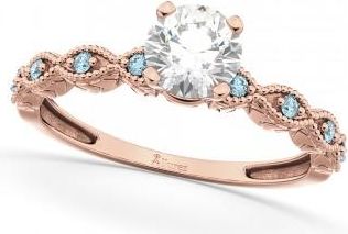 Allurez Vintage Lab Grown Diamond & Aquamarine Engagement Ring 14k Rose Gold 0.50ct
