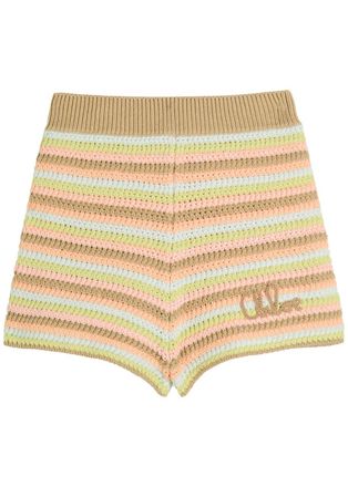 Chloé Logo-embroidered Striped Knit Shorts - Green - S (UK8-10 / S)