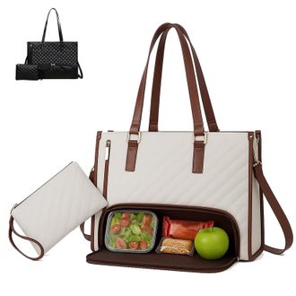 Generic 2 in 1 Tote Bag Lunch Bag for Women, 2 in 1 Lunch Bags Combo,15.6 Inch Laptop Handbag with Insulated Leakproof Compartment, Stylish Work & Travel Tote