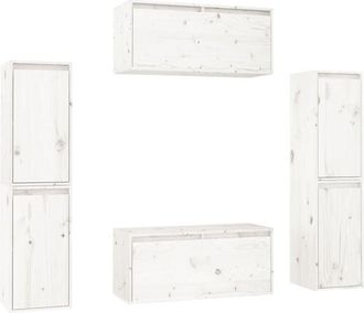 vidaXL Muebles Para Tv 6 Piezas Madera Maciza De Pino Blanco Vidaxl