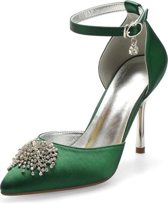 Miyoopark Wedding Shoes for Bride Ankle Strap Evening Pumps for Women M527 Dark Green UK 4.5
