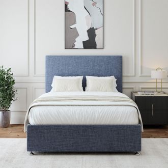Bedmaster Linen 2 Drawer Divan Base & Plain Headboard in Black | Size: Small Single
