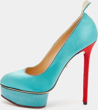 Charlotte Olympia Turquoise/red Satin Josephine Platform Pumps