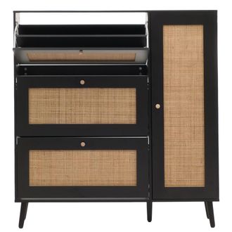 Hhg Hhg - Nunca Usado] Zapatero De Rat&aacute;n 214, Zapatero Mueble Zapatero, 3 Compartimentos Abatibles 2 Estantes 127x120x24cm Madera Melamina, Negro