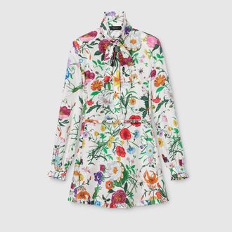 Gucci Printed Silk Twill Dress, White, Ready-to-wear