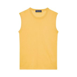 Brooks Brothers Zijden Blend Top - Dames - Ronde hals truien - Geel - M - Katoen - Truien & Vesten