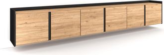 Skraut Home Skraut Home - Mueble Tv, Televisi&oacute;n, Muebles De Sal&oacute;n, Almacenaje, 309x35x50 Cm, Para Tv Hasta 80, Colgado, Suspendido, Estilo Moderno, Roble Y Negro