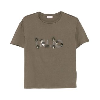 Liu Jo T-Shirts, female, Green, Size: S Short-sleeved Crew Neck T-shirt with Logo