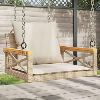 vidaXL Vidaxl - Banco Columpio Con Cojines Rat&aacute;n Sint&eacute;tico Beige 63x62x40 Cm