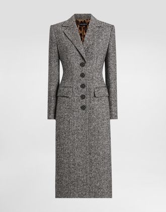 Dolce & Gabbana Single-breasted Coat In Wool Chevron - Woman Coats And Jackets Multicolor 36