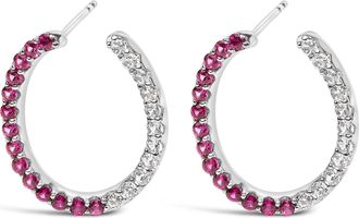 House of Brilliance Sterling Silver Lab Created Ruby and White Sapphire Hoop Earrings