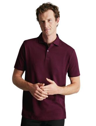 CHARLES TYRWHITT Short Sleeve Cotton Stretch Smart Pique Polo in Wine Red at Nordstrom, Size Xx-Large