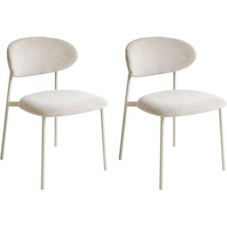 Beliani Conjunto De 2 Sillas De Comedor Decorativas Tapizadas Sin Reposabrazos Dise&ntilde;o Moderno Base De Metal Beige Claro Cowley