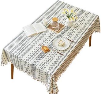 OEM Mantel Rectangular De 140 Cm &times; 140 Cm, Estilo Bohemio, Impermeable, Resistente Al Aceite, Lavable, Manteles De Comedor Con Flecos