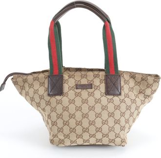 Gucci Brown Leather Canvas Handbag Tote Bag (Pre-Owned)