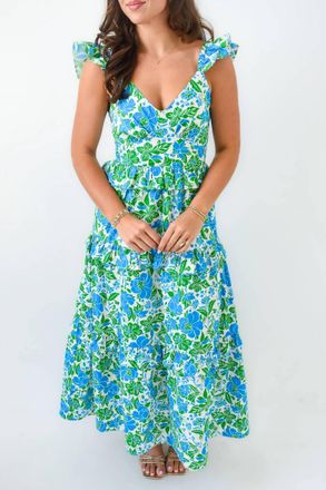 Sugarlips Bivore Floral Tiered Maxi Dress In Blue/green