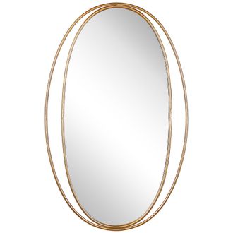 Beliani Espejo Colgante De Pared Ovalado Dorado 90 X 55 Cm Decoraci&oacute;n Sal&oacute;n Estilo Glam Besson
