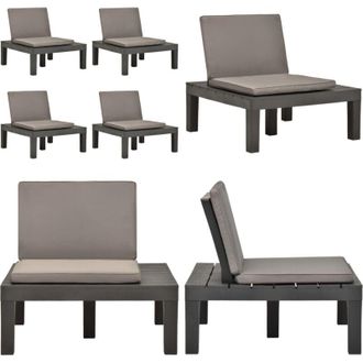 vidaXL Sedie a Sdraio da Giardino e Cuscini 4 pz in Plastica Antracite - Sedie da giardino - Cuscini per sedie