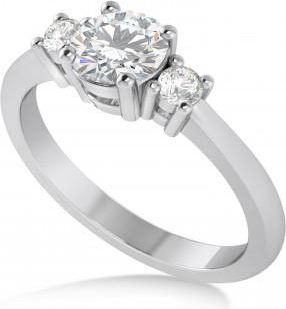 Allurez Round Moissanite & Diamond Three-Stone Engagement Ring 14k White Gold (0.89ct)