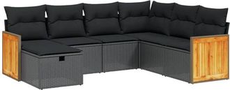 vidaXL Set De Comedor De Jard&iacute;n 7 Pzas Y Cojines Rat&aacute;n Sint&eacute;tico Negro Vidaxl