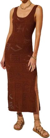 Kivari Clementine Knit Midi Tank Dress With Side Slit In Brown