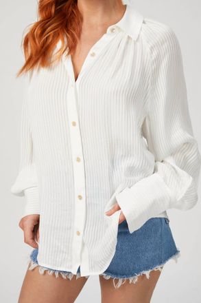 Rebecca Taylor Long Sleeve Shadow Stripe Blouse In Snow