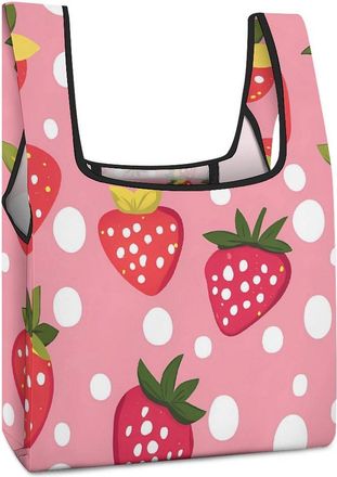 Generic Strawberry Cute Reusable Shopping Bags Lightweight Foldable Grocery Bag Polyester Washable Tote Bag