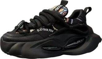 Generic Mens Shoes Fashion Printing Embroidery Platform Heightening Sports and Leisure Shoes, Black, 7.5-11.5