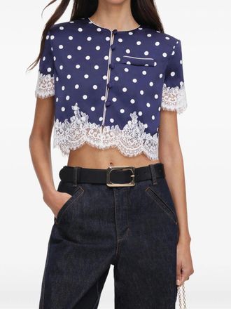 Self Portrait Navy Polka Dot Satin Top