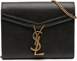 Saint Laurent Pre-owned Womens Grain De Poudre Monogram Cassandra Chain Wallet - Black Leather - One Size