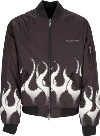 Vision Of Super Flames Bomberjack Zwart/Wit - Heren - Bomber jackets - Zwart - XL - Polyester - Jassen