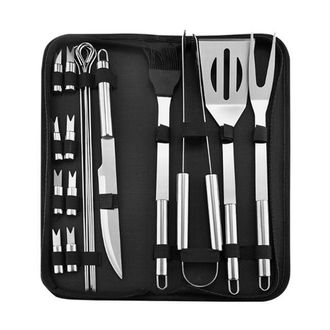 OEM Juego Port&aacute;til De Utensilios Para Barbacoa Con Bolsa De Transporte - Listo Para Una Parrillada Inolvidable - Juego De 18 Piezas