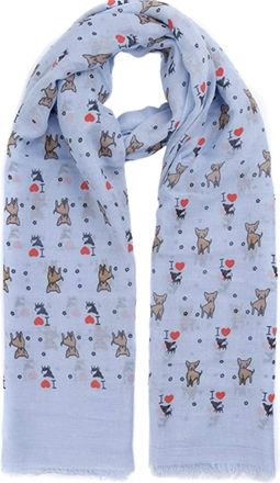 World of Shawls Pug Dog, Dachshund Dogs, Spaniel Dog, Jack Russell Print Scarf - All Seasons Lovely Soft Scarf Wraps Shawl Scarves (I love My Puppy Blue)